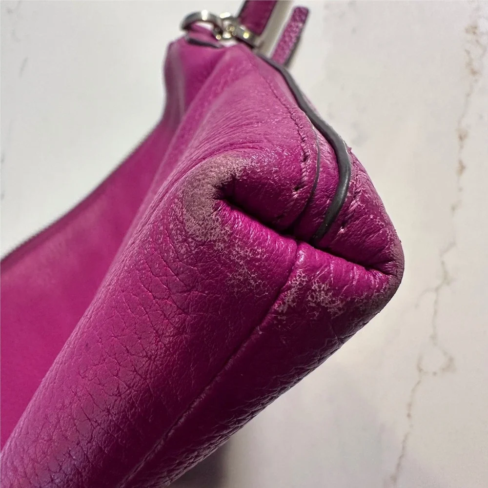 Kate Spade Magenta Pebbled Leather Crossbody Bag Silver Hardware Zip Pocket